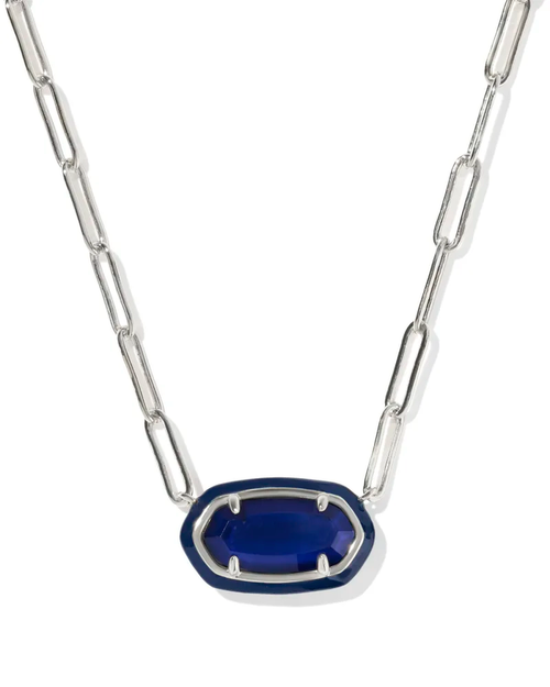 Elisa Enamel Frame Pendant Necklace Silver Navy MOP
