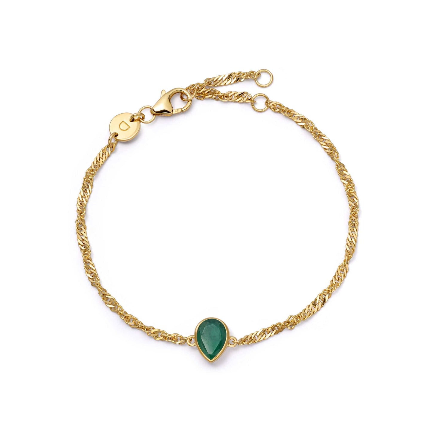 Emerald May Birthstone Charm Bracelet 18ct Gold Plate