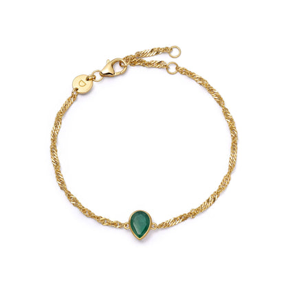 Emerald May Birthstone Charm Bracelet 18ct Gold Plate