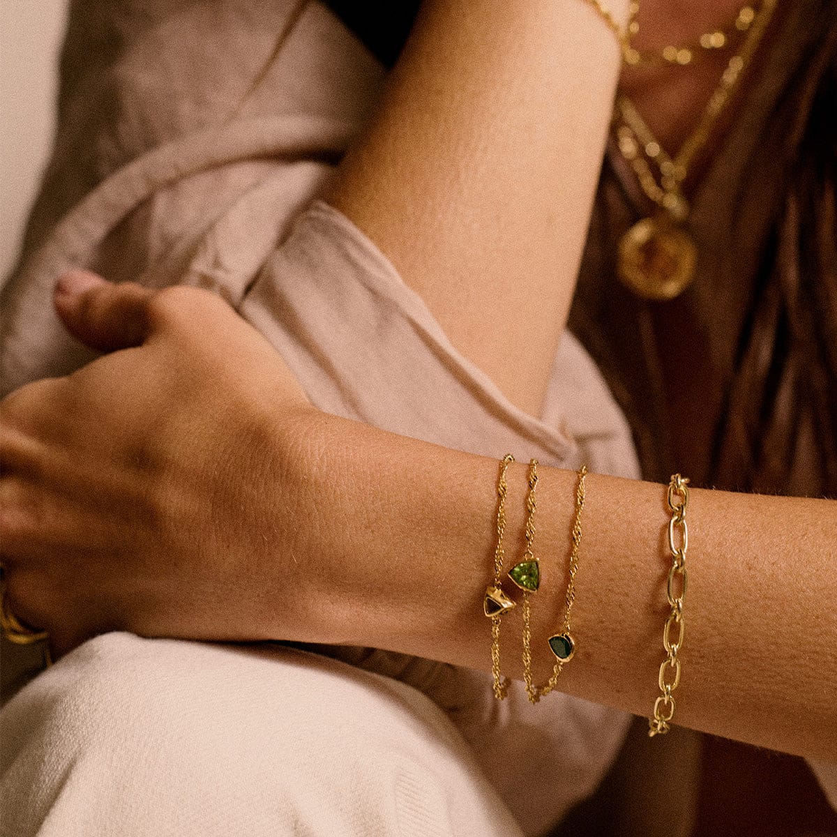 Emerald May Birthstone Charm Bracelet 18ct Gold Plate