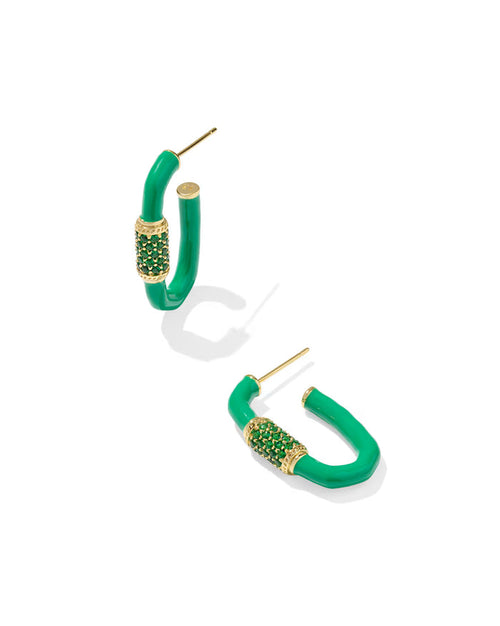 Emery Enamel Hoop Earring Gold Green Mix
