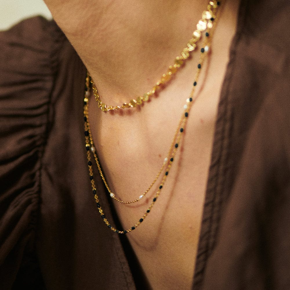 Enamel Beaded Necklace 18ct Gold Plate