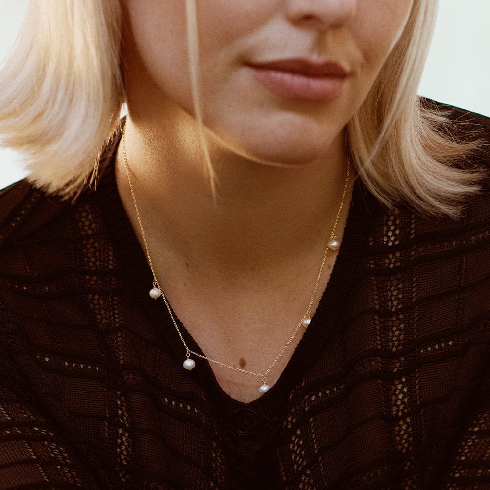 Estée Lalonde Fine Pearl Station Necklace 14ct Solid Gold