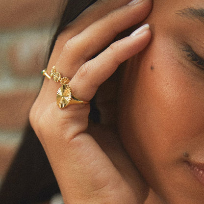 Estée Lalonde Sunburst Signet Ring 18ct Gold Plate