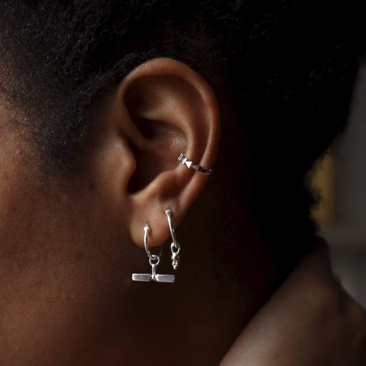 Triangle Huggie Hoop Earrings Sterling Silver