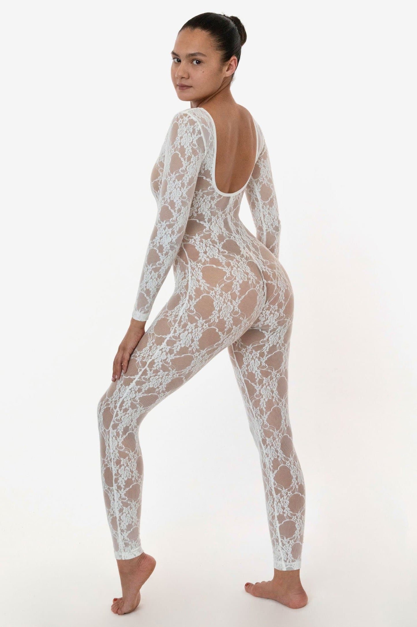 FNS028 - Floral Lace Long Sleeve Scoop Unitard