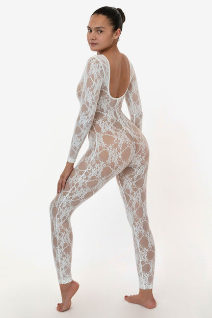 FNS028 - Floral Lace Long Sleeve Scoop Unitard