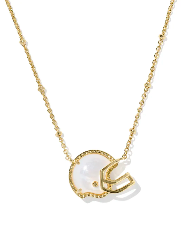 Football Helmet Pendant Necklace Gold Ivory MOP