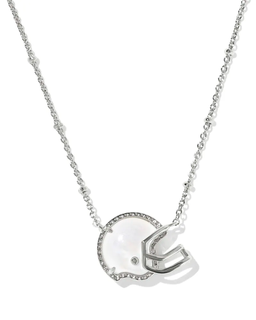 Football Helmet Pendant Necklace Silver Ivory MOP