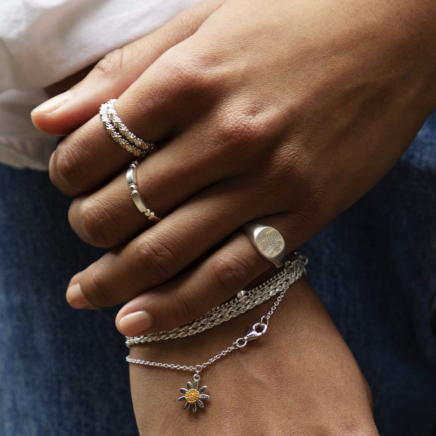 Forget Me Not Signet Ring Sterling Silver