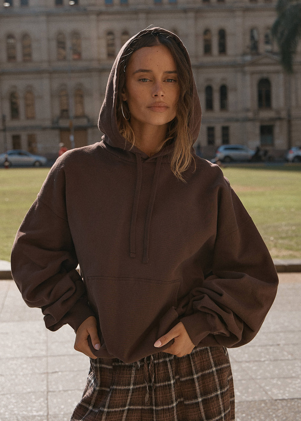 AFENDS Mens Genesis - Boxy Pull On Hood - Washed Coffee