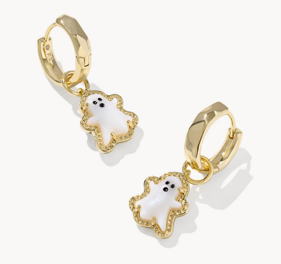 Ghost Huggie Earring Gold White MOP