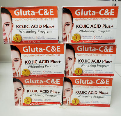 GLUTA C& E GLUTATHIONE AND VITAMIN C& E KOJIC ACID PLUS WHITENING SOAP (6 PACK)