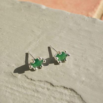 Green Aventurine Claw Stud Earrings Sterling Silver
