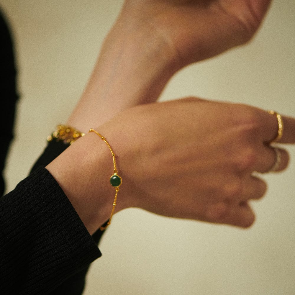 Green Aventurine Healing Stone Bobble Bracelet 18ct Gold Plate
