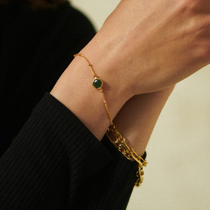 Green Aventurine Healing Stone Bobble Bracelet 18ct Gold Plate