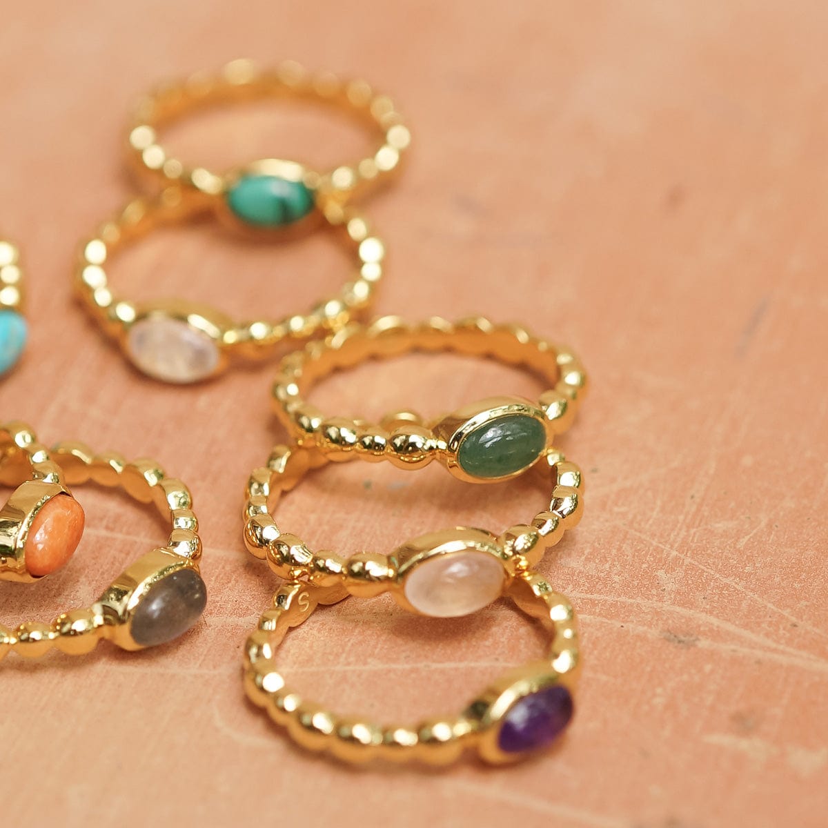 Green Aventurine Healing Stone Bobble Ring 18ct Gold Plate
