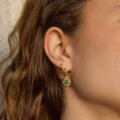 Green Aventurine Healing Stone Charm Earrings 18ct Gold Plate