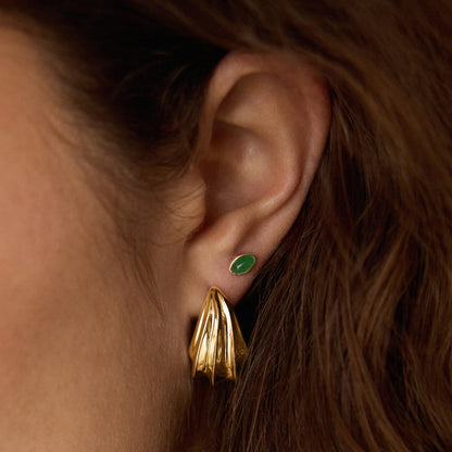 Green Aventurine Oval Stud Earrings 18ct Gold Plate