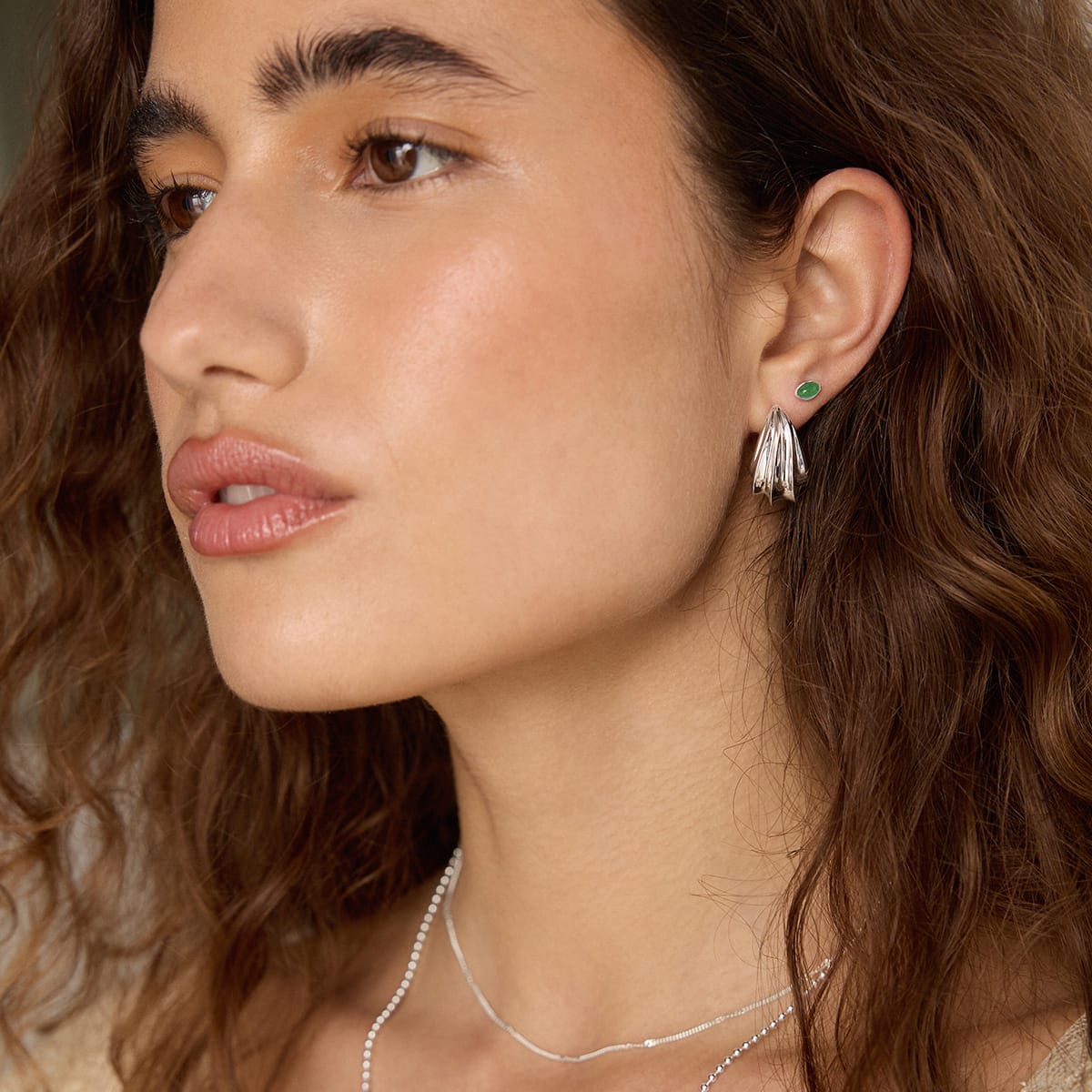 Green Aventurine Oval Stud Earrings Sterling Silver