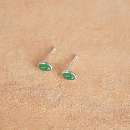 Green Aventurine Oval Stud Earrings Sterling Silver