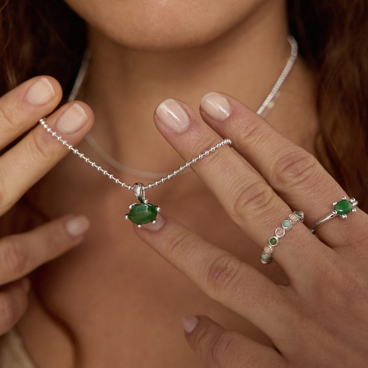 Green Aventurine Pendant Necklace Sterling Silver