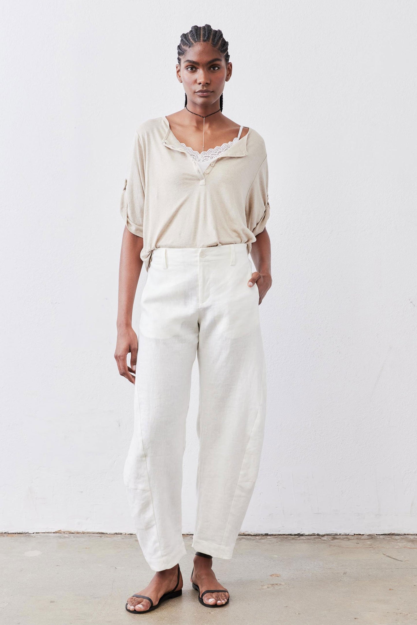 Half Button Elbow Sleeve Top