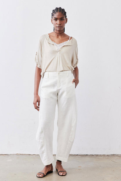 Half Button Elbow Sleeve Top