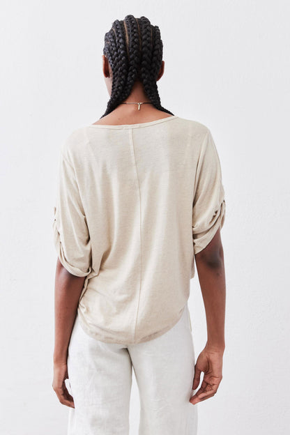 Half Button Elbow Sleeve Top