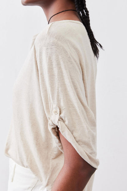 Half Button Elbow Sleeve Top