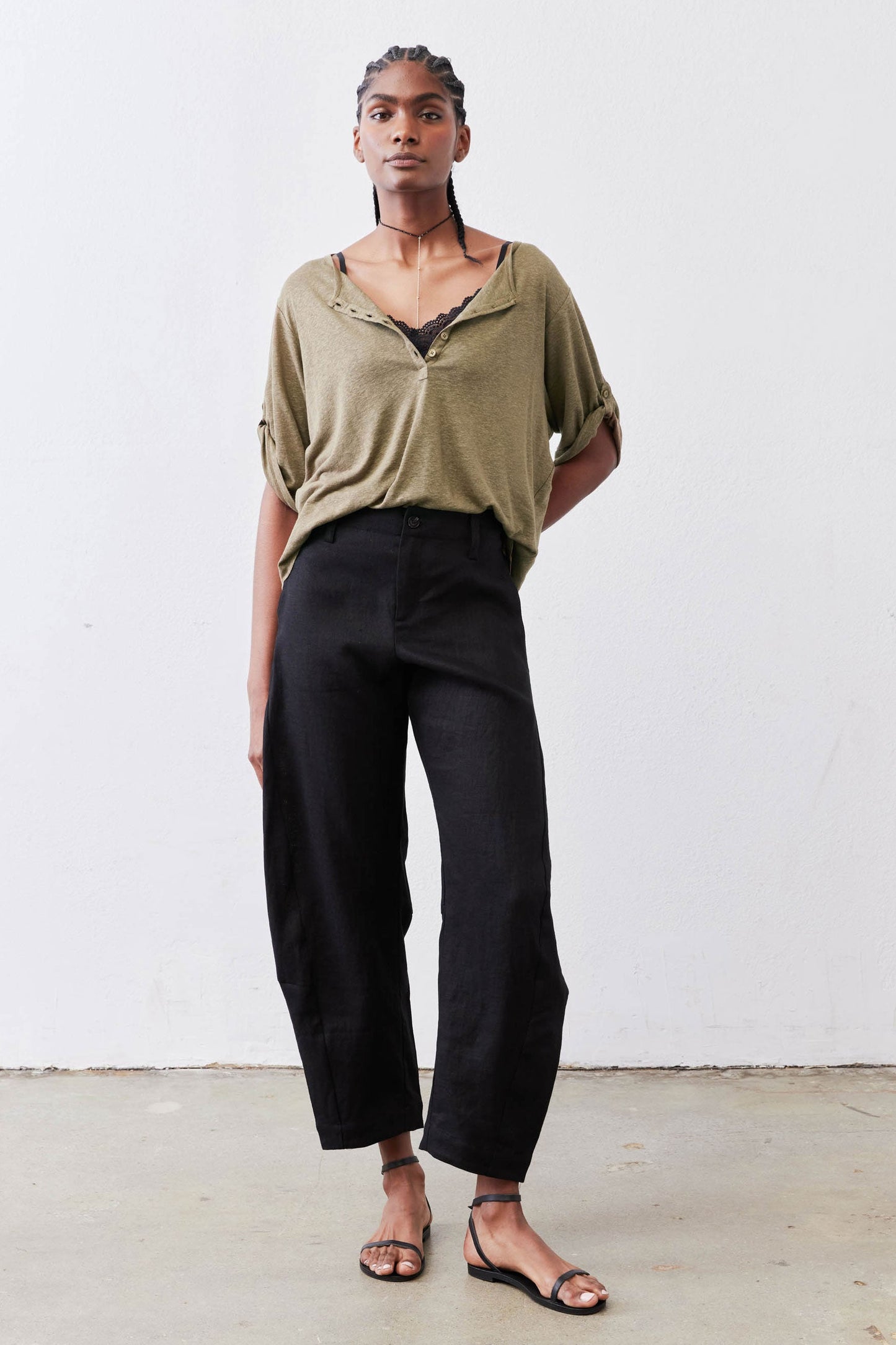 Half Button Elbow Sleeve Top