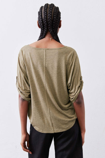 Half Button Elbow Sleeve Top