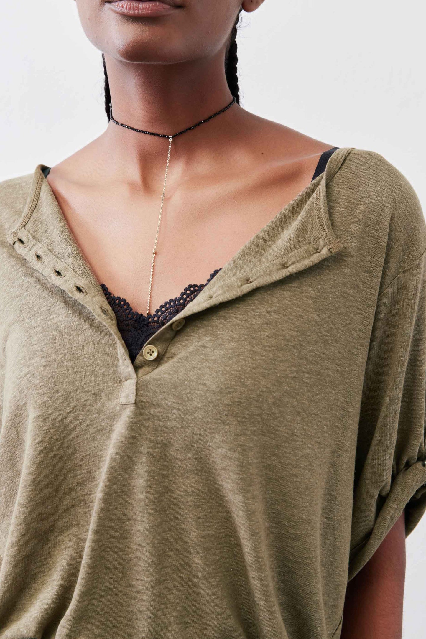 Half Button Elbow Sleeve Top