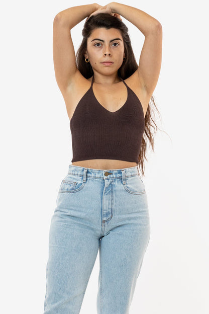 RFK406 - Viscose Nylon Cropped V-Neck Halter Top