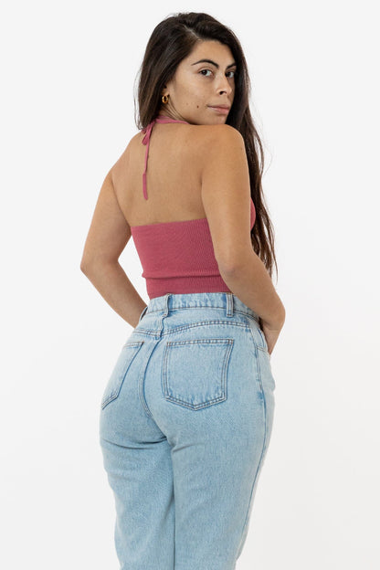 RFK406 - Viscose Nylon Cropped V-Neck Halter Top