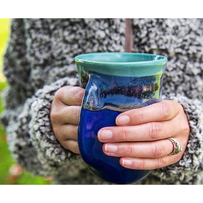 Hand-Hug Mug, LH, Tan/Blue/Green