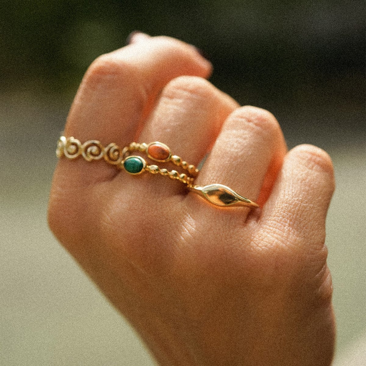 Healing Stone Bobble Ring 18ct Gold Plate