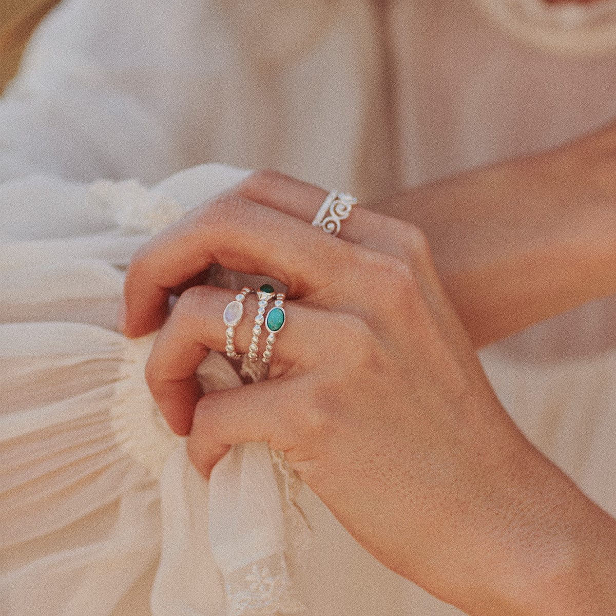 Healing Stone Bobble Ring Sterling Silver