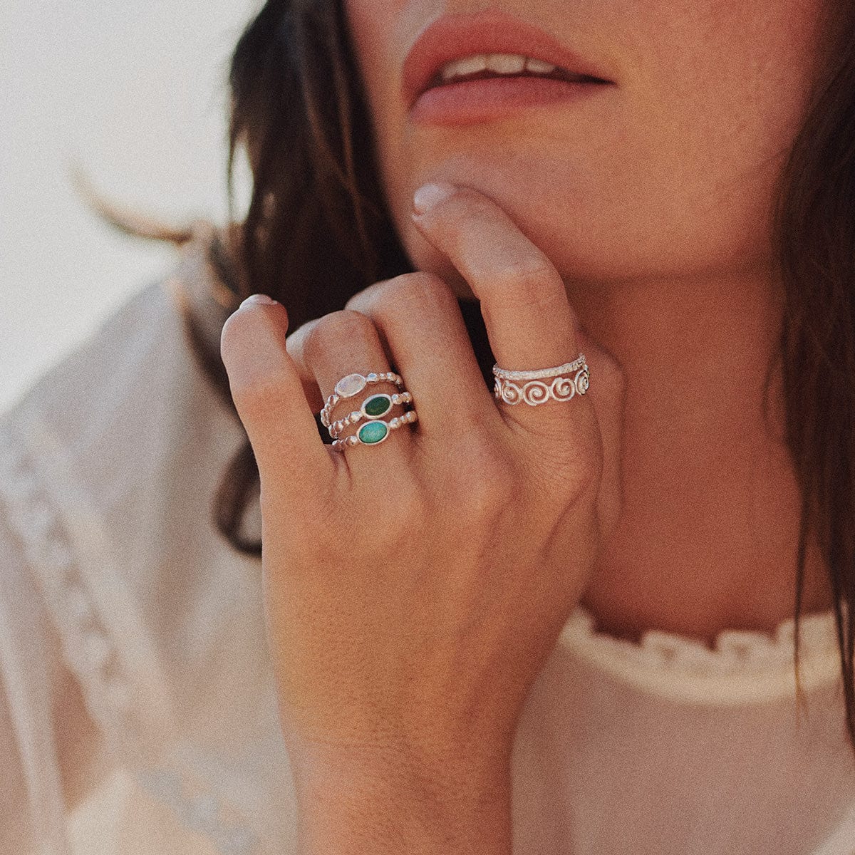 Healing Stone Bobble Ring Sterling Silver
