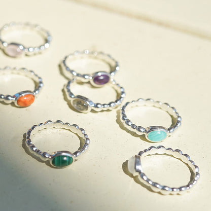 Healing Stone Bobble Ring Sterling Silver