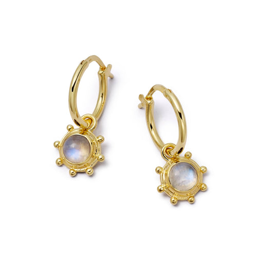 Rainbow Moonstone Healing Stone Charm Earrings 18ct Gold Plate
