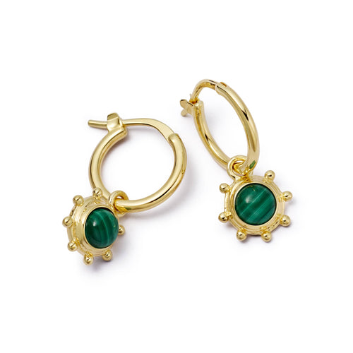 Malachite Healing Stone Charm Earrings 18ct Gold Plate
