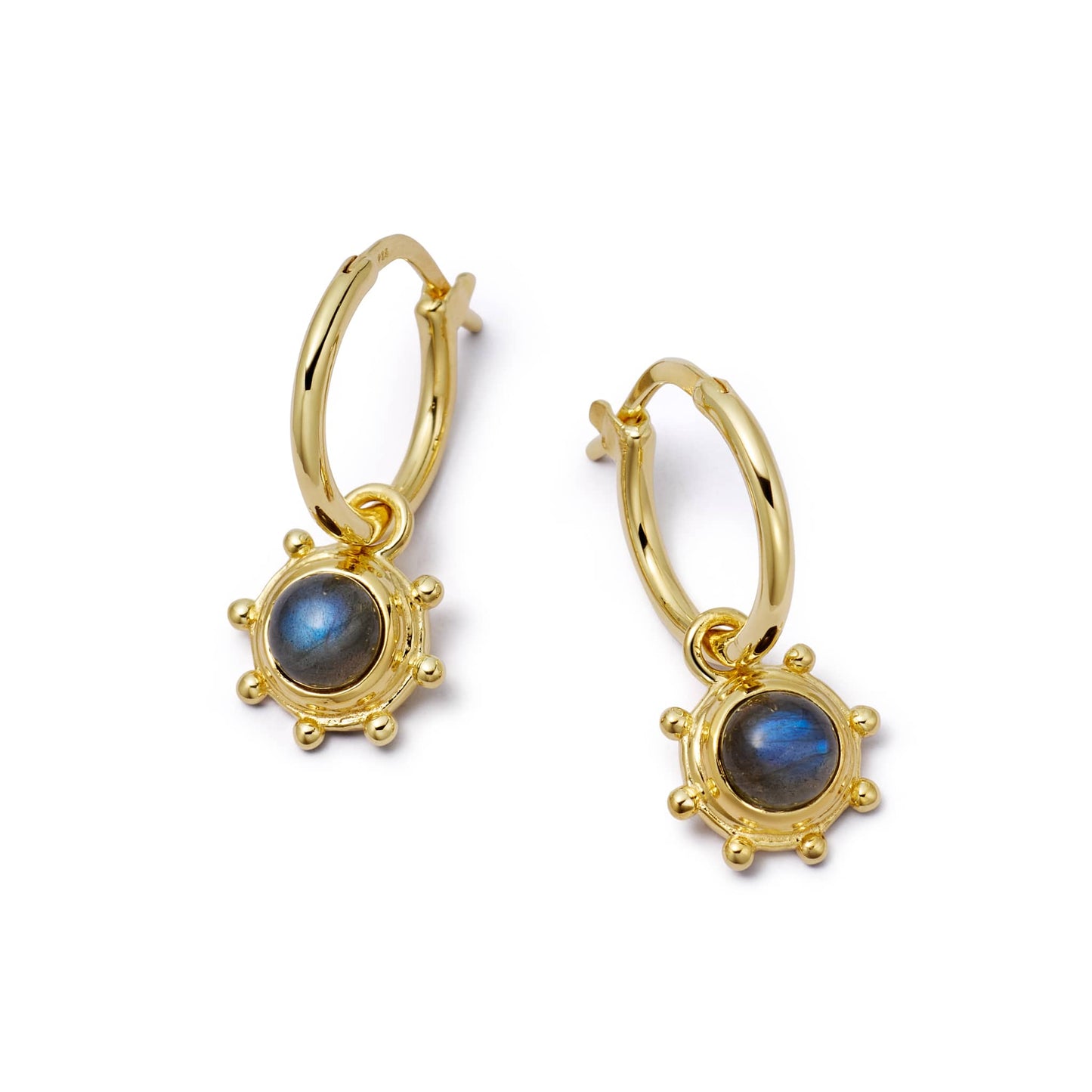 Labradorite Healing Stone Charm Earrings 18ct Gold Plate
