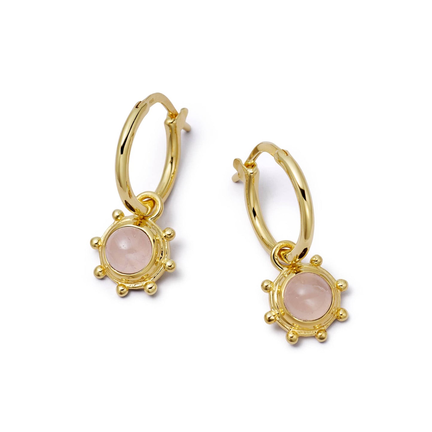 Rose Quartz Healing Stone Charm Earrings 18ct Gold Plate