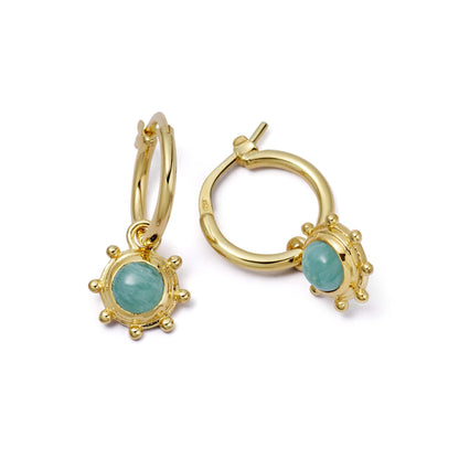 Amazonite Healing Stone Charm Earrings 18ct Gold Plate