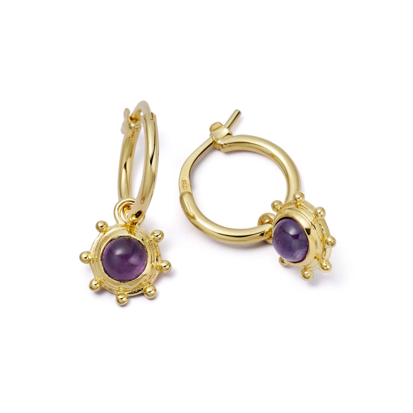 Amethyst Healing Stone Charm Earrings 18ct Gold Plate