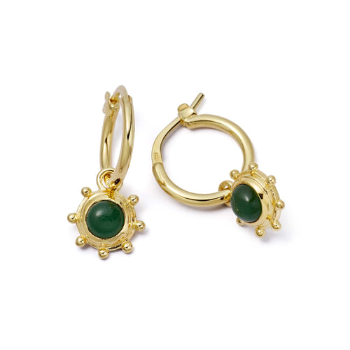 Green Aventurine Healing Stone Charm Earrings 18ct Gold Plate