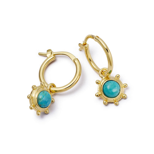 Turquoise Healing Stone Charm Earrings 18ct Gold Plate
