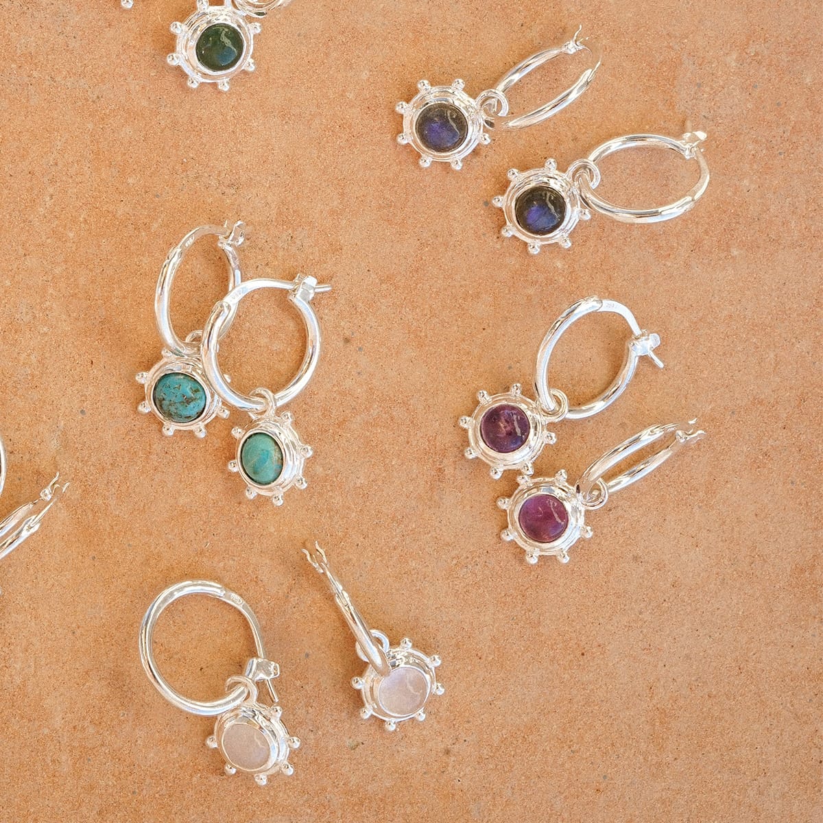 Healing Stone Charm Earrings Sterling Silver