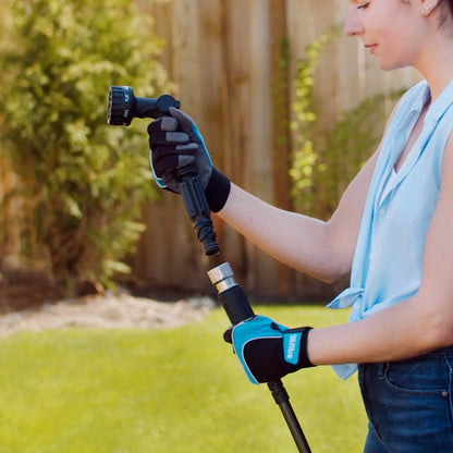 A woman connector a nozzle and straight hose connector to a hose adapter.